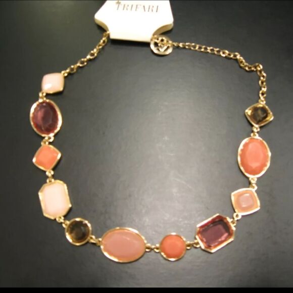 TRIFARI NECKLACE * PEACH & SALMON TONES  * GOLD-TONE CHAIN  NWT - Picture 3 of 5